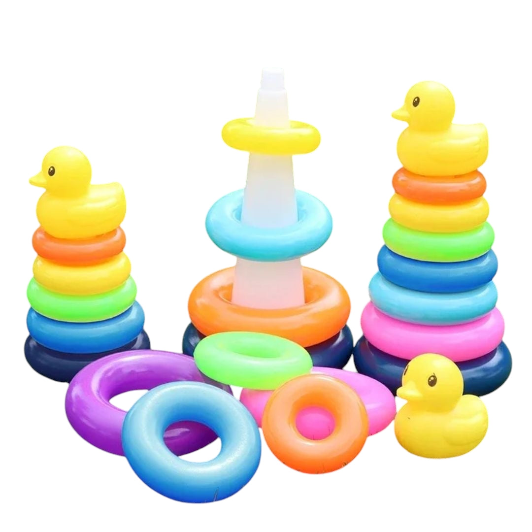 Interactive Rainbow Ring Stacker Toy with Duck Topper - Giggly Groves