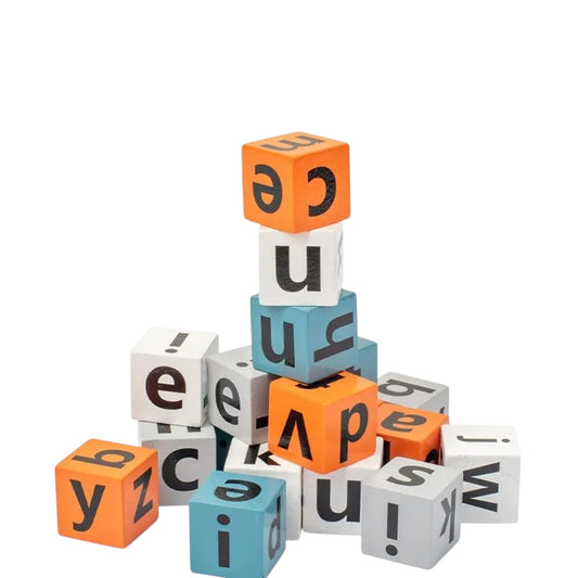 Montessori wooden letter blocks for kids - A fun educational tool for early learning and cognitive development available at Giggly Groves.