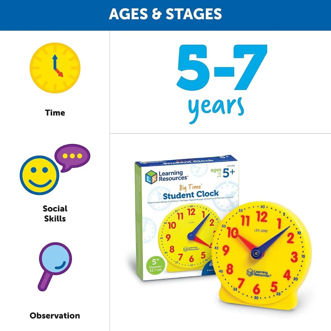 Learning Resources Big Time Mini Clock – Colorful Educational Toy for Kids to Learn Time-Telling with Movable Hands and Activity Guide | Giggly Groves