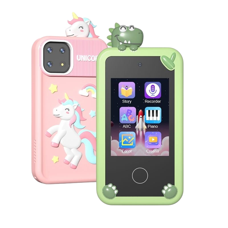 Kids 4G Smart Toy Phone with 2.8-inch Touch Screen, Toy Camera, Bead Learning Features, and Cute Dinosaur & Unicorn Cases – Educational Desktop Mobile for Toddlers, Available at Giggly Groves