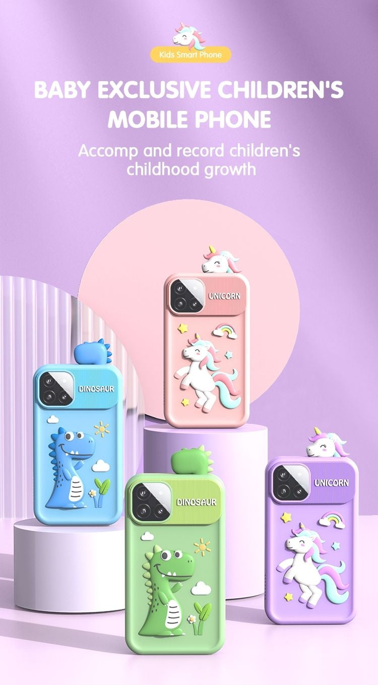 Kids 4G Smart Toy Phone with 2.8-inch Touch Screen, Toy Camera, Bead Learning Features, and Cute Dinosaur & Unicorn Cases – Educational Desktop Mobile for Toddlers, Available at Giggly Groves