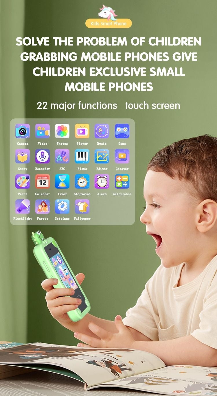 Kids 4G Smart Toy Phone with 2.8-inch Touch Screen, Toy Camera, Bead Learning Features, and Cute Dinosaur & Unicorn Cases – Educational Desktop Mobile for Toddlers, Available at Giggly Groves