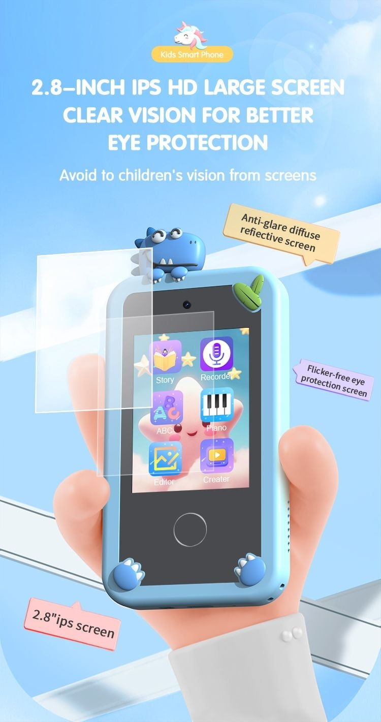 Kids 4G Smart Toy Phone with 2.8-inch Touch Screen, Toy Camera, Bead Learning Features, and Cute Dinosaur & Unicorn Cases – Educational Desktop Mobile for Toddlers, Available at Giggly Groves