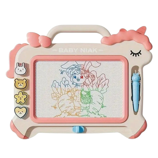 Colorful Baby Nika Writing Board for Kids with vibrant sketching surface, playful buttons, and easy-carry handle – educational toy available at Giggly Groves