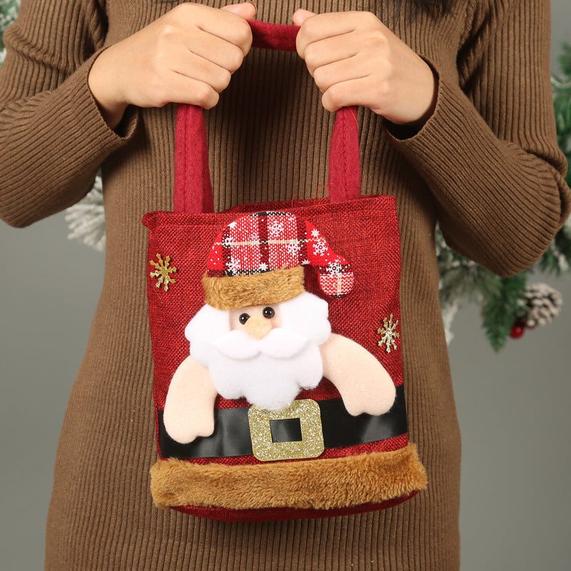 Festive Christmas Candy Gift Tote Bags featuring Santa Claus, Elk, Snowman, and Bear designs, perfect for kids' gifts and holiday decorations