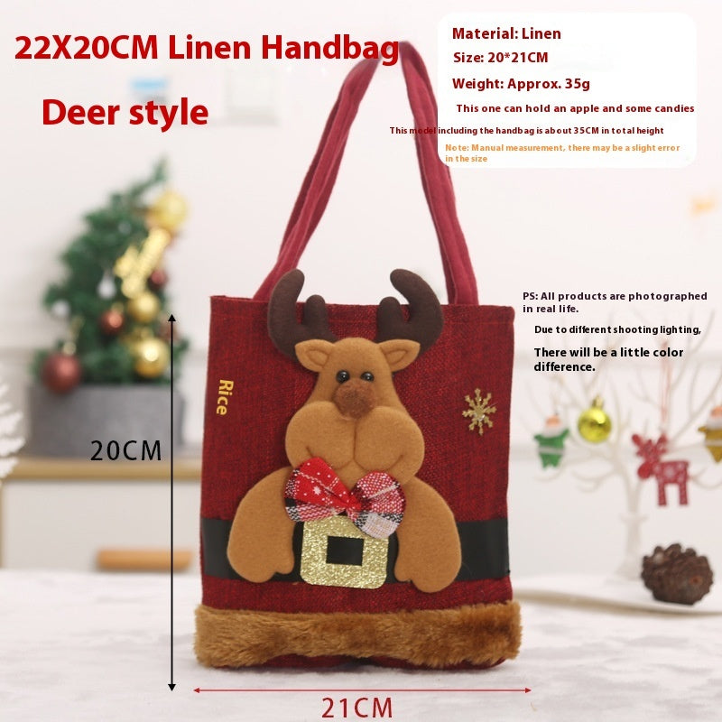 Festive Christmas Candy Gift Tote Bags featuring Santa Claus, Elk, Snowman, and Bear designs, perfect for kids' gifts and holiday decorations
