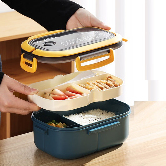 Thickened PP plastic double-layer lunch box for kids with multiple compartments, perfect for keeping food fresh and organized for school or travel.