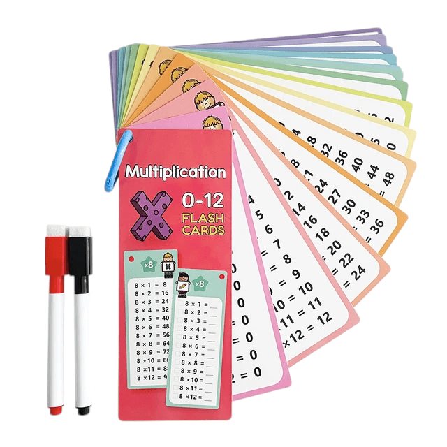 Engaging Multiplication Flash Cards for Kids - Colorful, interactive cards featuring fun cartoon characters and a write-and-wipe design. Perfect for helping children master multiplication facts while having fun. Ideal for parents and educators looking for effective learning tools - Giggly Groves