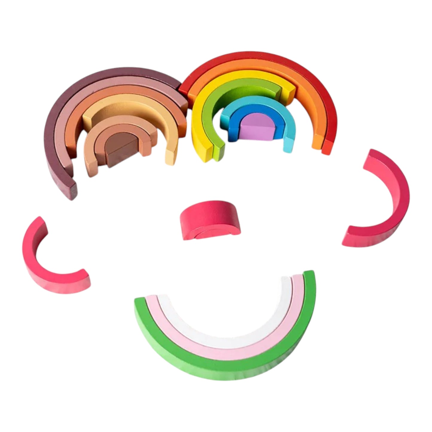 Montessori Wooden Rainbow Stacking Blocks from Giggly Groves - A vibrant educational toy set designed to enhance kids' fine motor skills, color recognition, and problem-solving abilities. Perfect for toddlers and preschoolers.