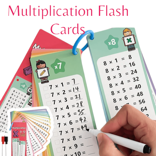 Engaging Multiplication Flash Cards for Kids - Colorful, interactive cards featuring fun cartoon characters and a write-and-wipe design. Perfect for helping children master multiplication facts while having fun. Ideal for parents and educators looking for effective learning tools - Giggly Groves