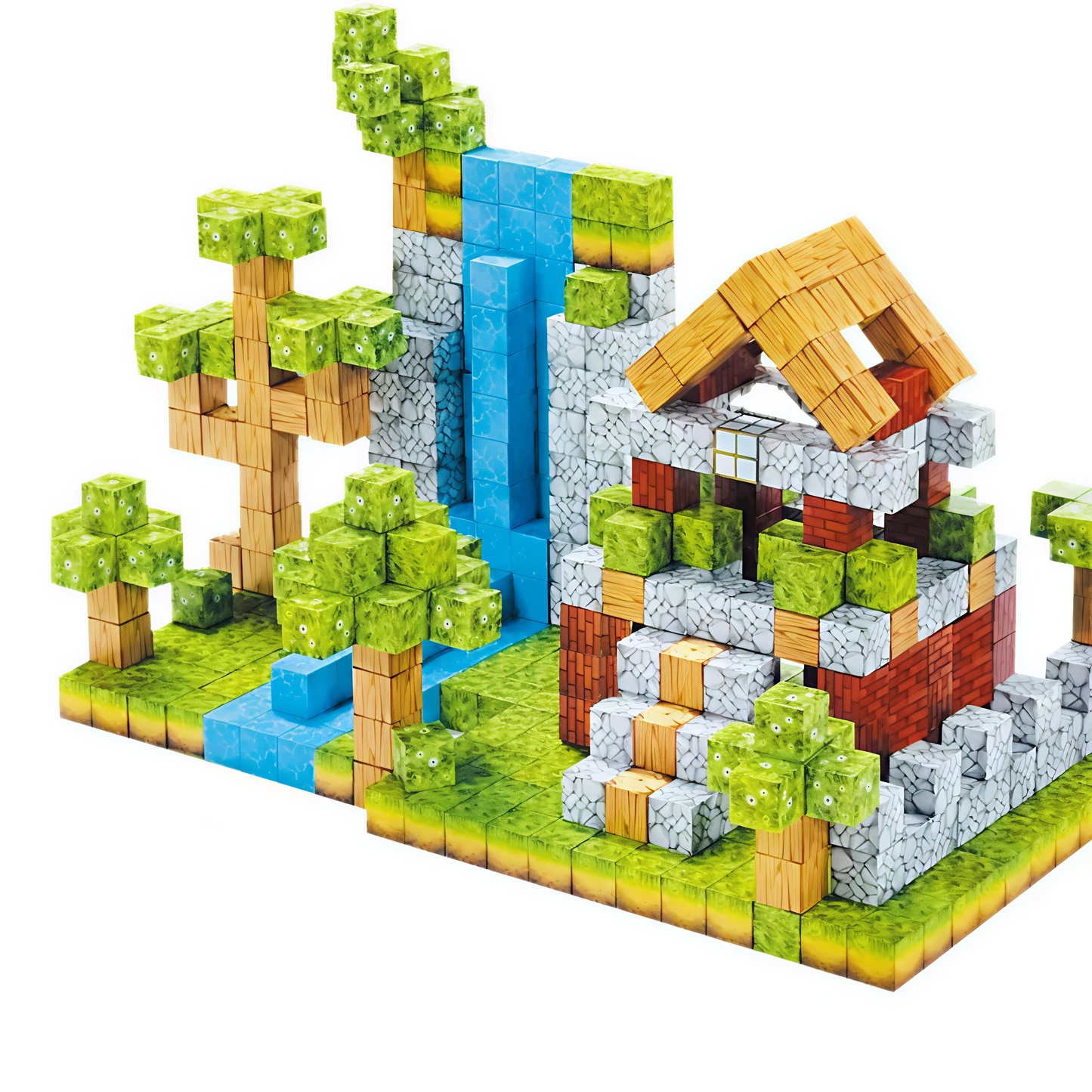 Children playing with Giggly Groves 157-piece magnetic building blocks – colorful sensory STEM toy for boys and girls, educational birthday gift promoting creativity and motor skills, available at gigglygroves.com.
