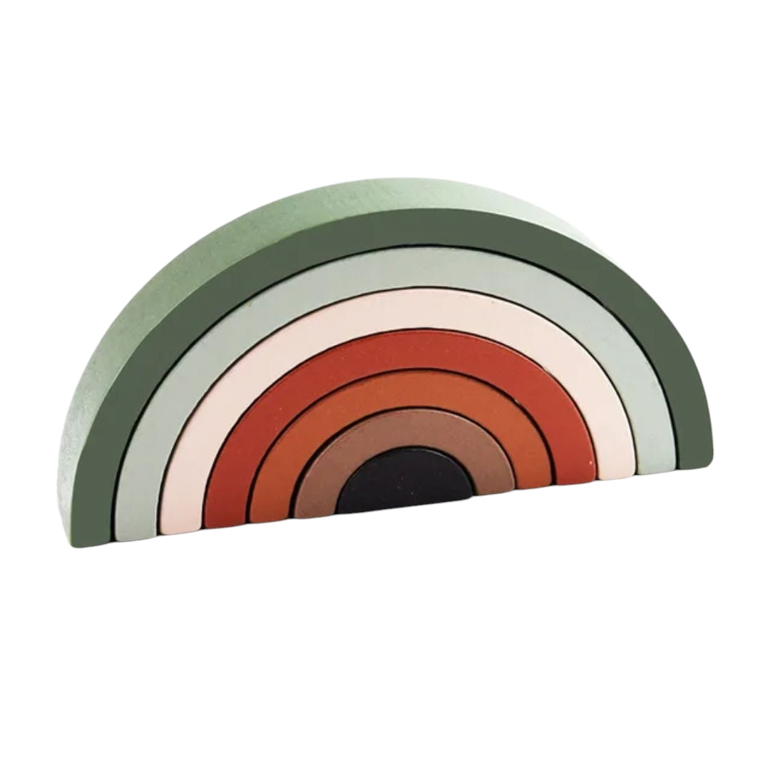 Montessori Wooden Rainbow Stacking Blocks from Giggly Groves - A vibrant educational toy set designed to enhance kids' fine motor skills, color recognition, and problem-solving abilities. Perfect for toddlers and preschoolers.