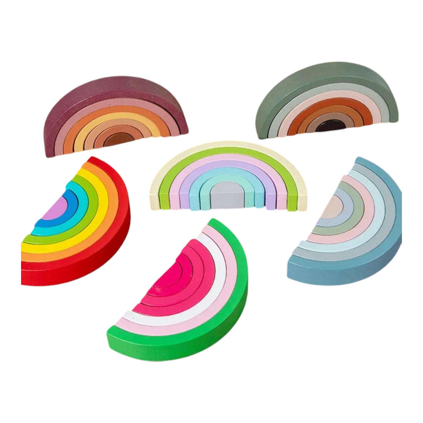 Montessori Wooden Rainbow Stacking Blocks from Giggly Groves - A vibrant educational toy set designed to enhance kids' fine motor skills, color recognition, and problem-solving abilities. Perfect for toddlers and preschoolers.