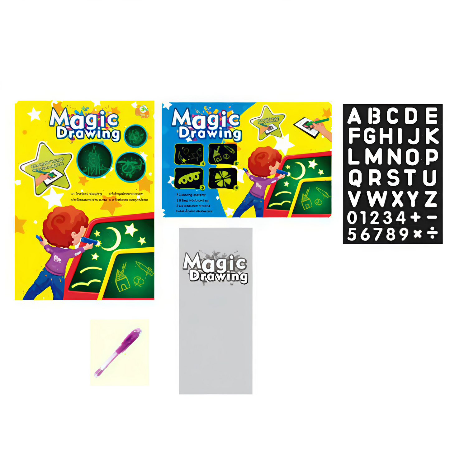 Child using a glowing light drawing tablet to sketch a boat, sun, and birds—educational toy for creative play, early learning, and sensory development.