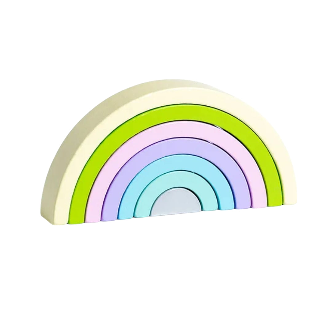 Montessori Wooden Rainbow Stacking Blocks from Giggly Groves - A vibrant educational toy set designed to enhance kids' fine motor skills, color recognition, and problem-solving abilities. Perfect for toddlers and preschoolers.