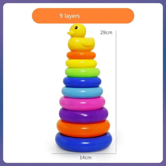 Interactive Rainbow Ring Stacker Toy with Duck Topper - Giggly Groves