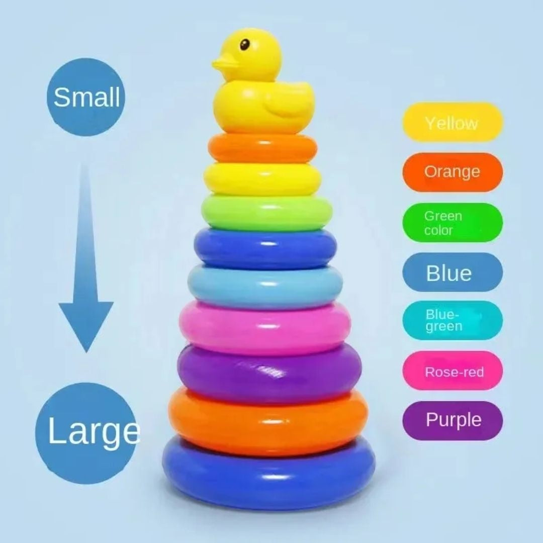 Interactive Rainbow Ring Stacker Toy with Duck Topper - Giggly Groves