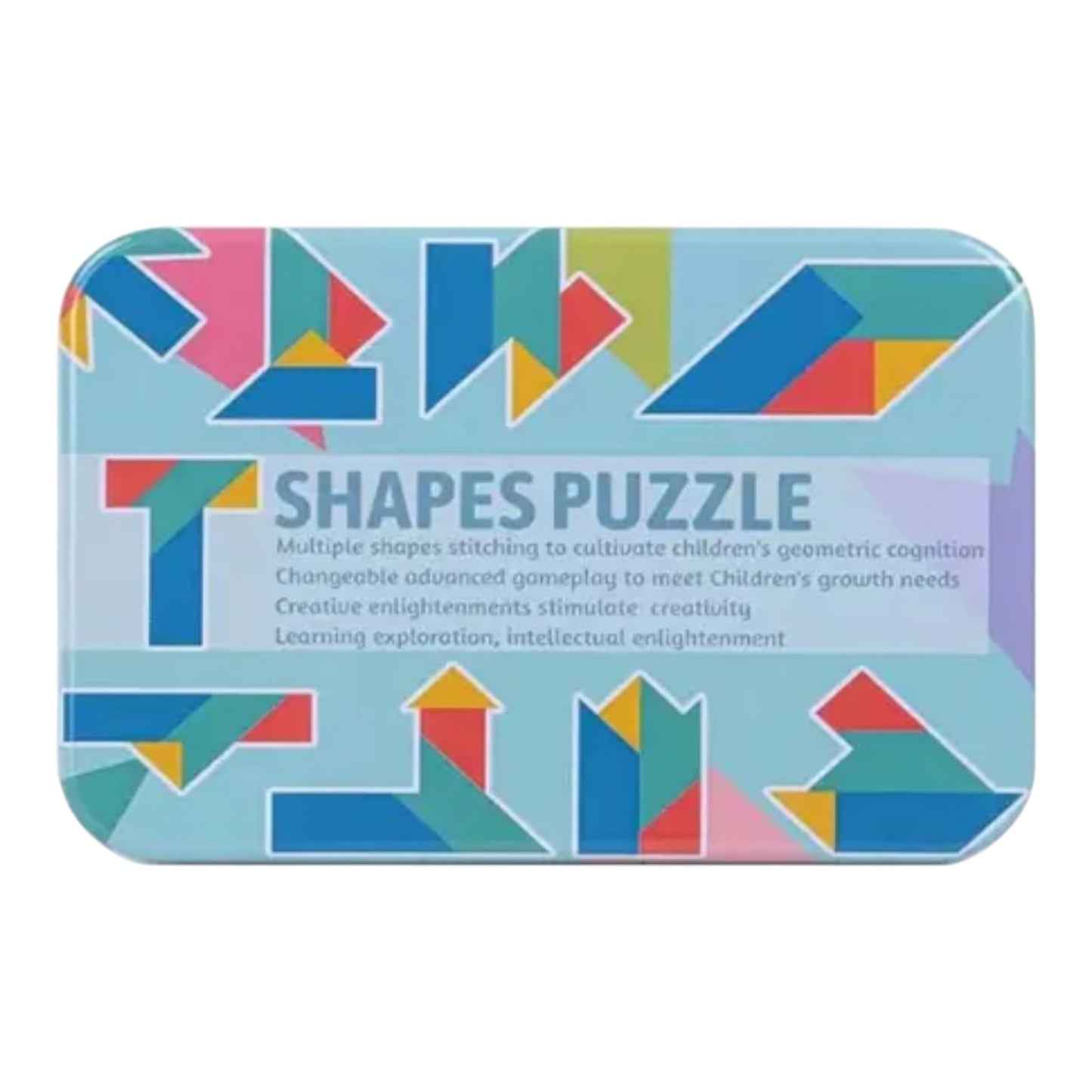 Colorful Montessori magnetic puzzle set for kids, featuring 3D wooden tangram pieces in a creative iron box - Perfect for educational and playful activities in kindergarten.