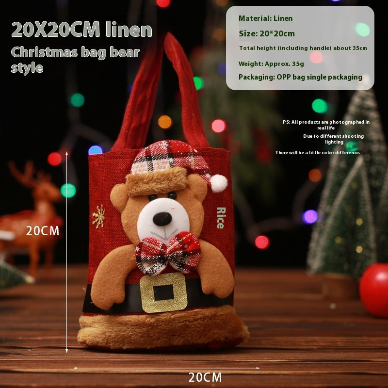 Festive Christmas Candy Gift Tote Bags featuring Santa Claus, Elk, Snowman, and Bear designs, perfect for kids' gifts and holiday decorations