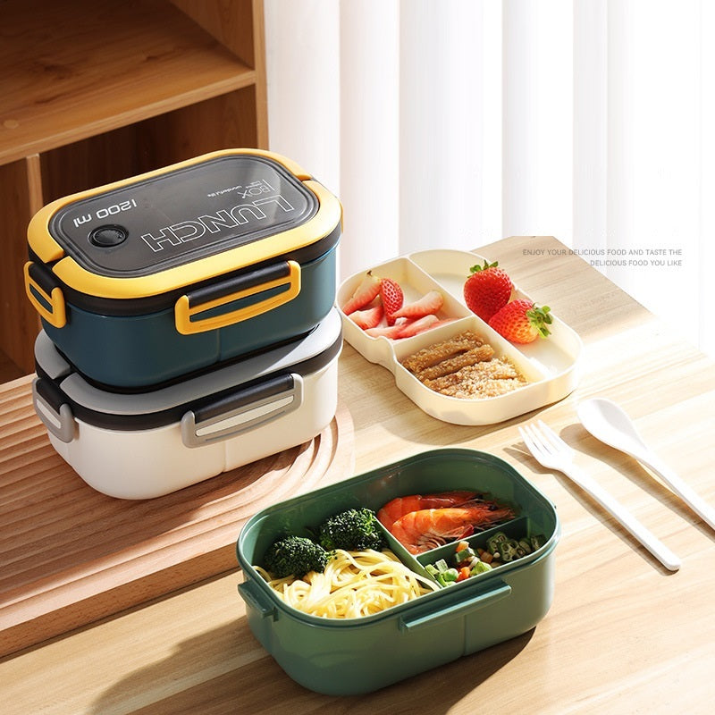 BPA-free plastic interior bento lunch boxes for kids in 4 colors.