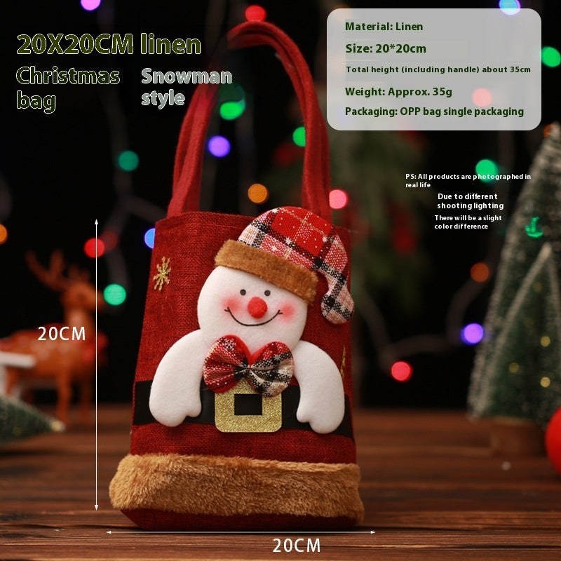 Festive Christmas Candy Gift Tote Bags featuring Santa Claus, Elk, Snowman, and Bear designs, perfect for kids' gifts and holiday decorations