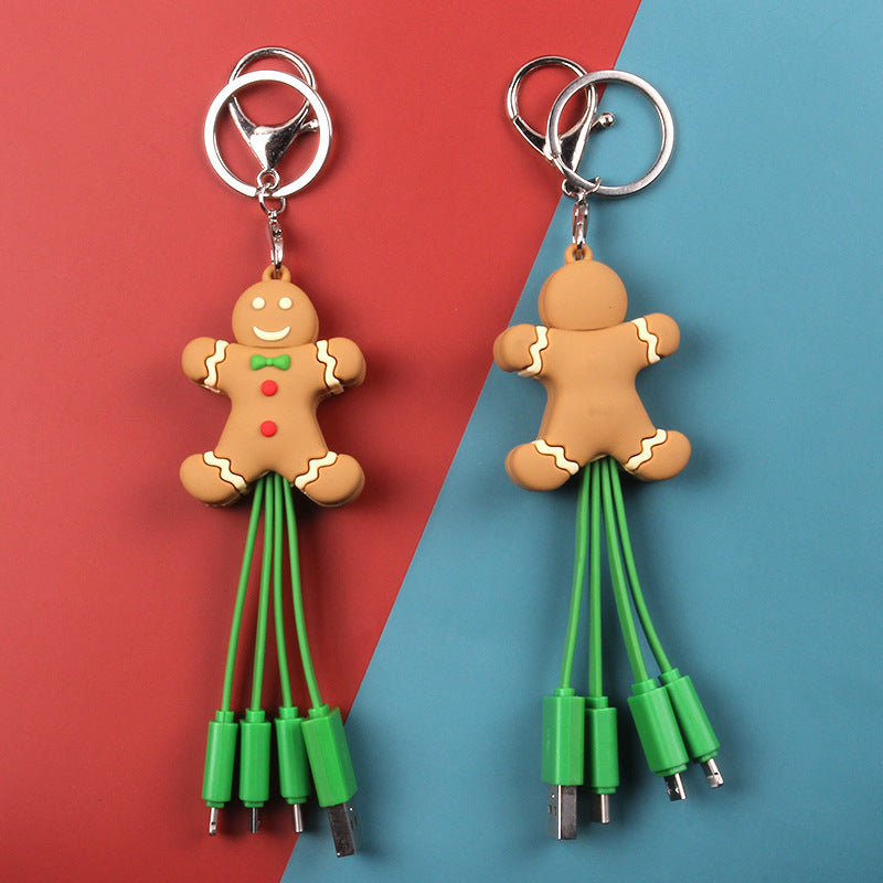 Festive Santa Claus Multi-Function Data Cable with Multiple Connectors for Christmas