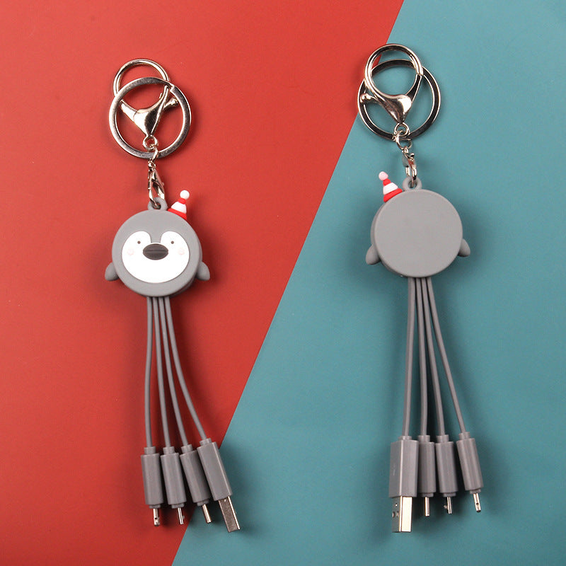 Festive Santa Claus Multi-Function Data Cable with Multiple Connectors for Christmas