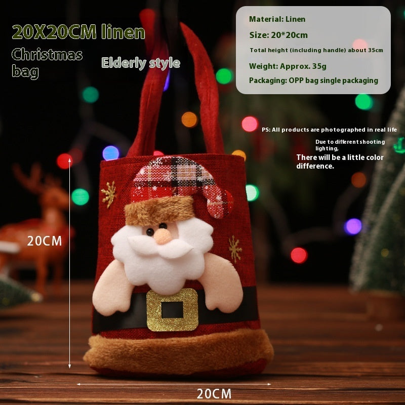 Festive Christmas Candy Gift Tote Bags featuring Santa Claus, Elk, Snowman, and Bear designs, perfect for kids' gifts and holiday decorations