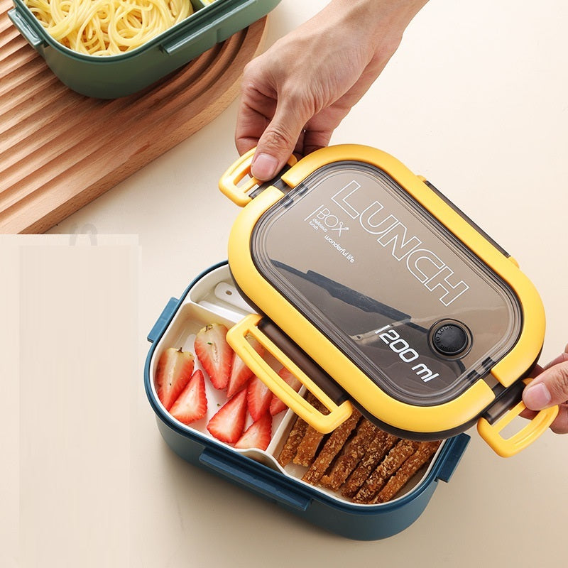 BPA-free plastic interior bento lunch boxes for kids in 4 colors.