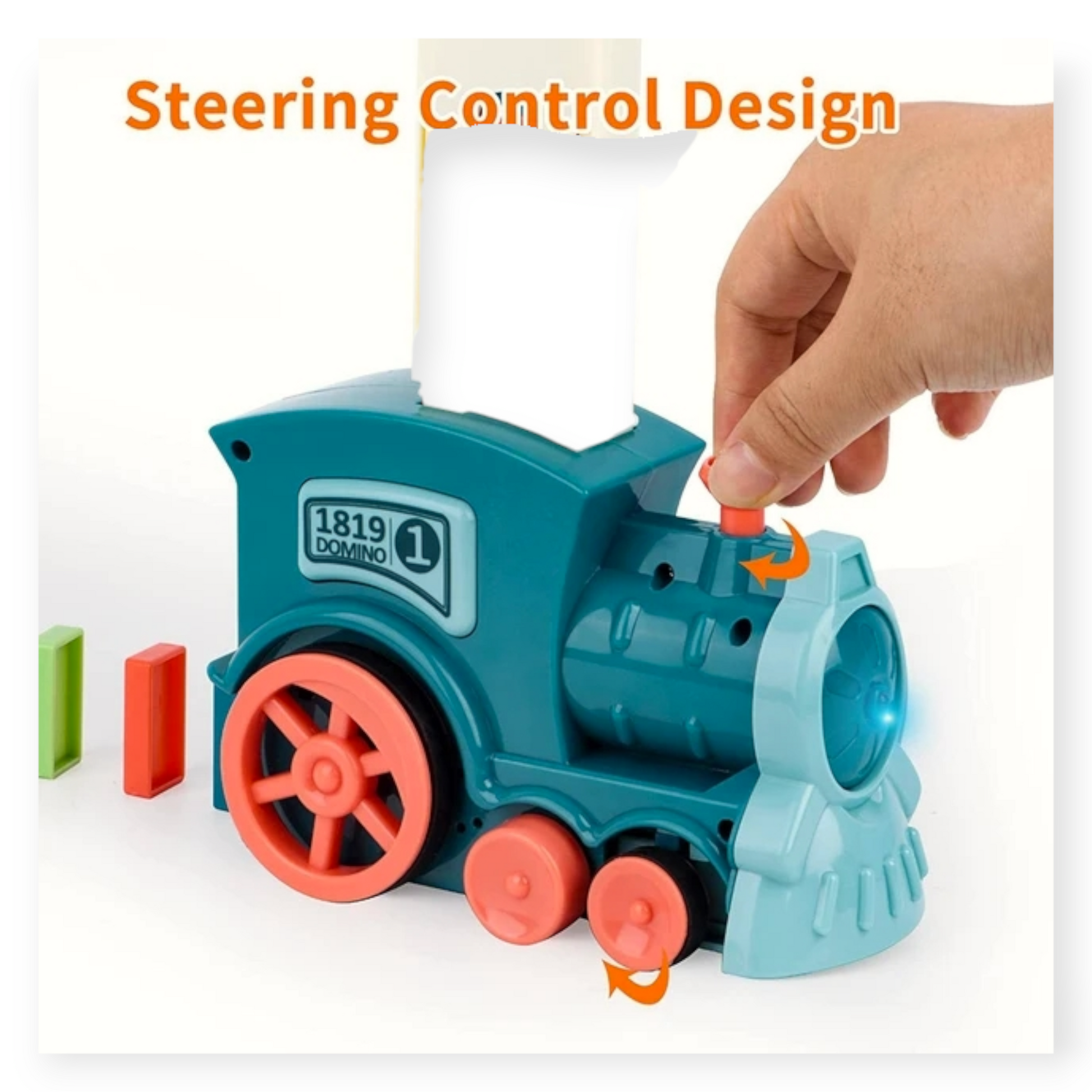 A brightly colored electric toy train automatically lays domino blocks in a perfect line. Ideal for children, this educational puzzle toy combines fun with learning and helps develop cognitive and motor skills. Suitable for kids aged 3 and up, it's perfect for creative play and early learning activities.