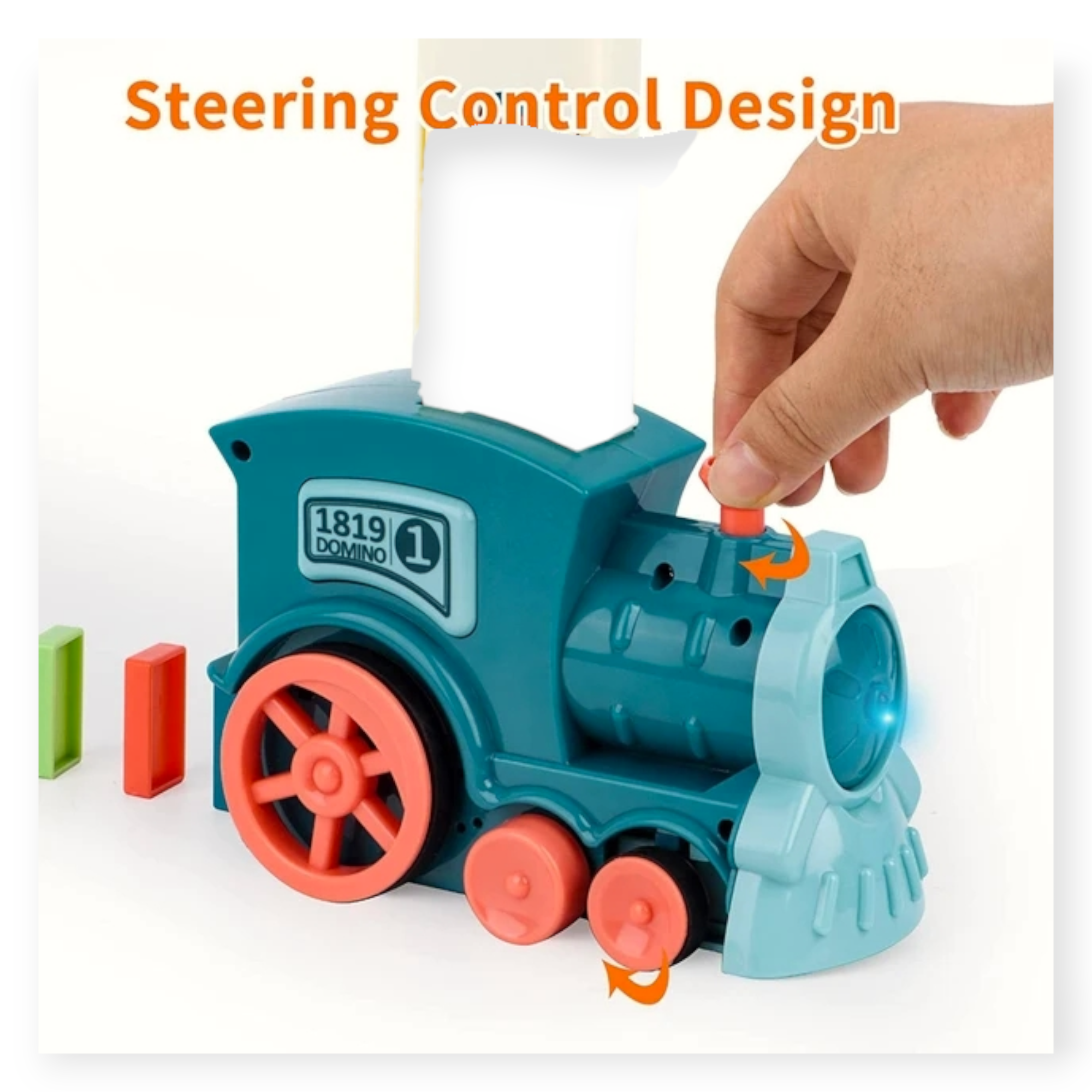 A brightly colored electric toy train automatically lays domino blocks in a perfect line. Ideal for children, this educational puzzle toy combines fun with learning and helps develop cognitive and motor skills. Suitable for kids aged 3 and up, it's perfect for creative play and early learning activities.
