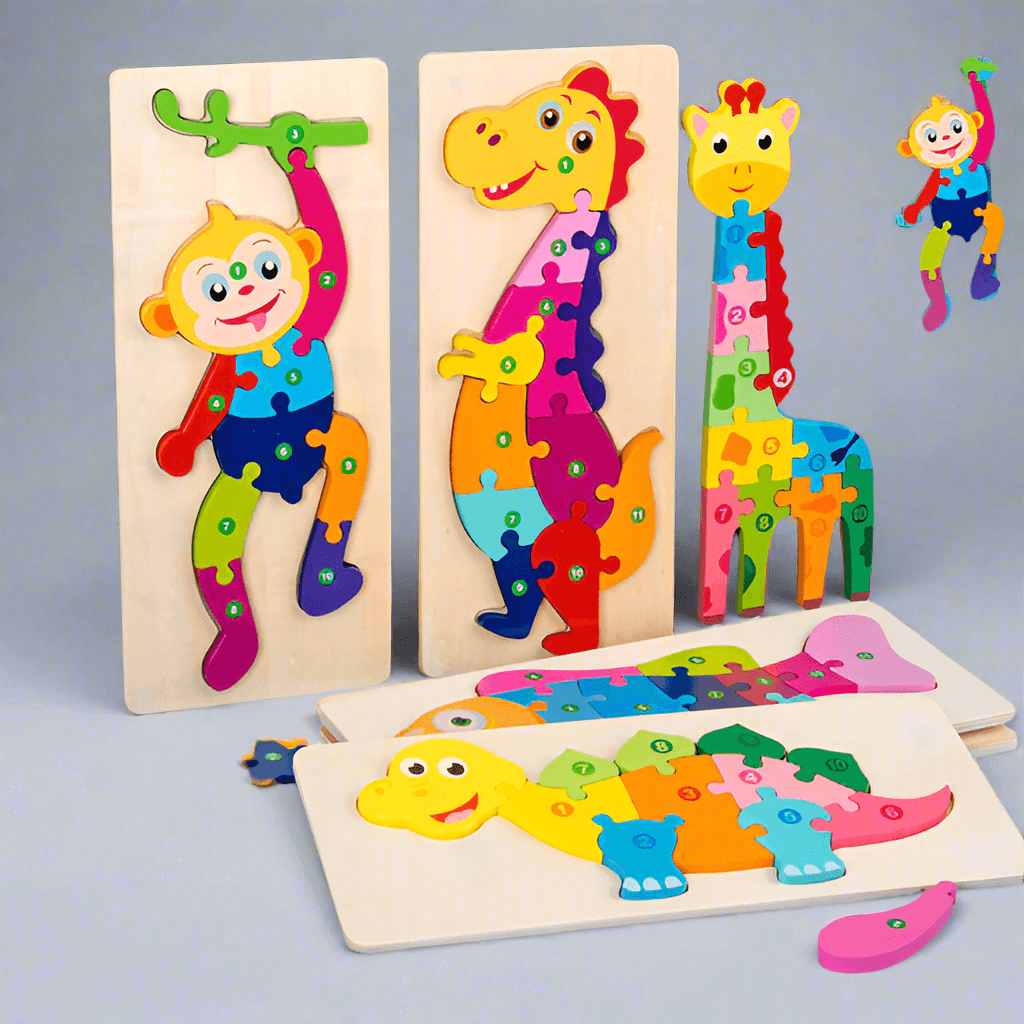 Engaging Animal & Vehicle Themed Wooden Puzzles - Giggly Groves
