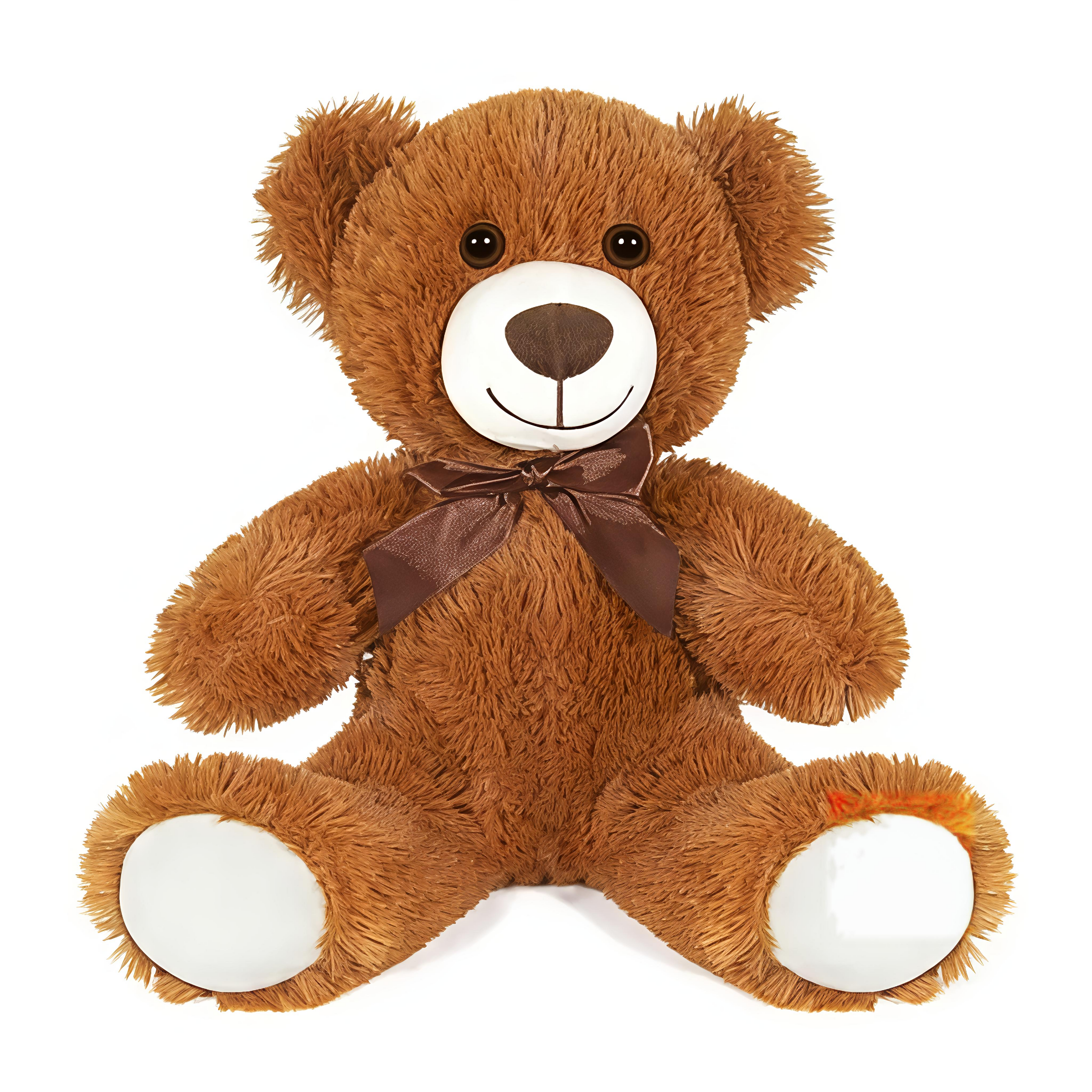 Giggly Groves 14-inch beige super soft teddy bear stuffed animal toy for kids with a shiny brown ribbon.